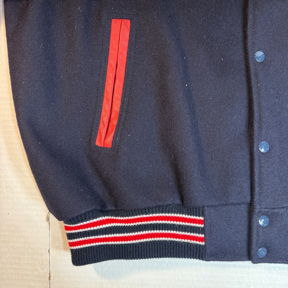 Letterman Jacket 3XL Leather wool Varsity Y2K Patch authentic red blue Wrestling - Picture 13 of 16